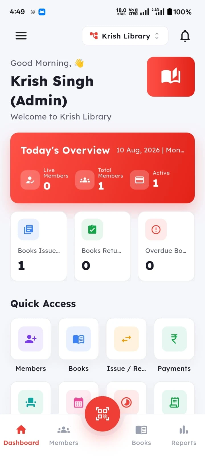 SuperLibrary dashboard with daily overview and quick access